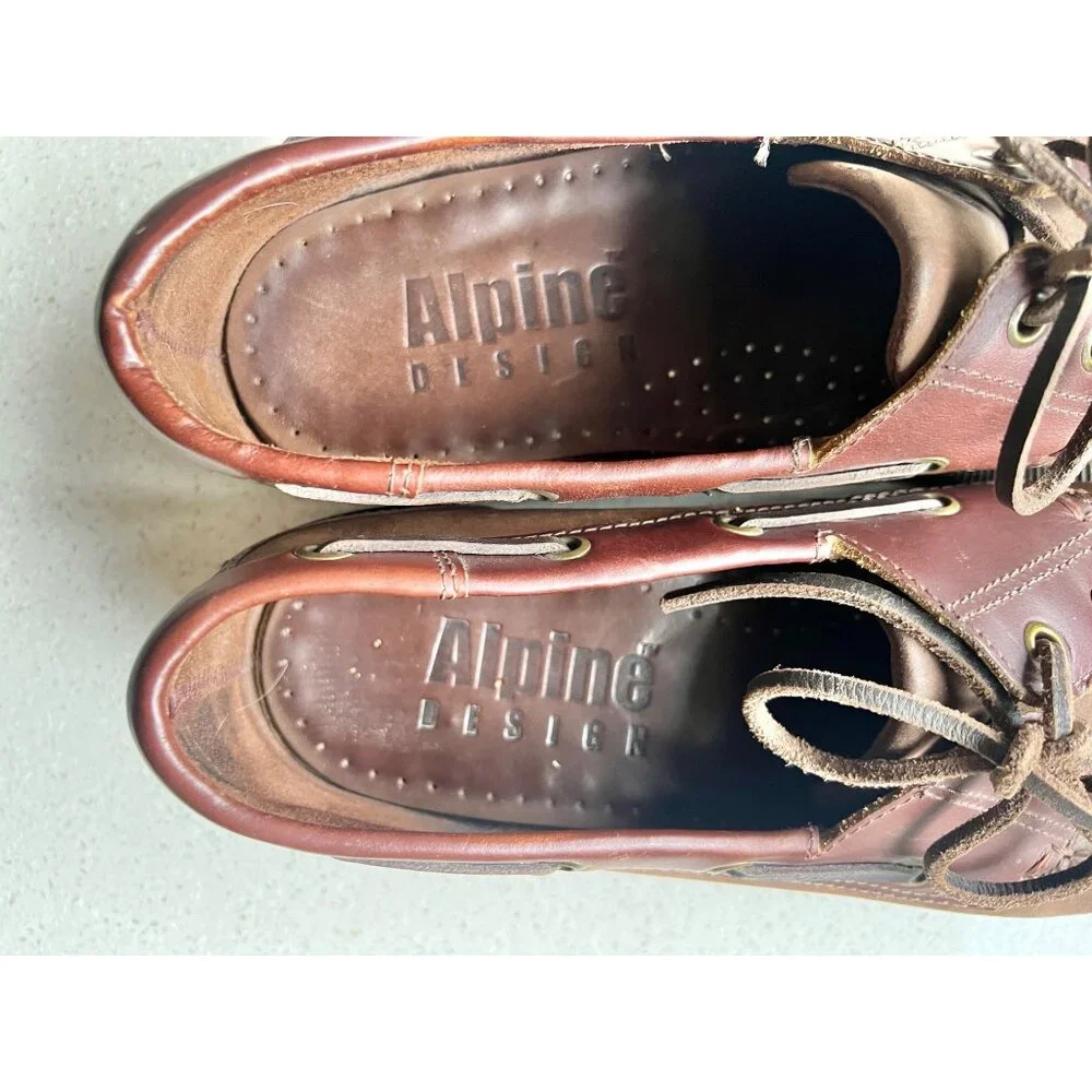 Alpine Design Mens Boat Shoes Size 10.5 D Leather Brown Casual Deck Loafers